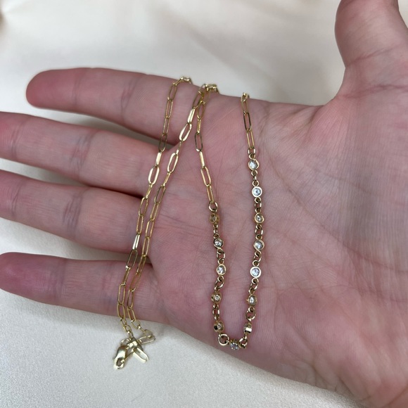 Stunning Basel Set Diamond In Paperclip Necklace Chain In 14K Yellow Gold 18" - Picture 6 of 16